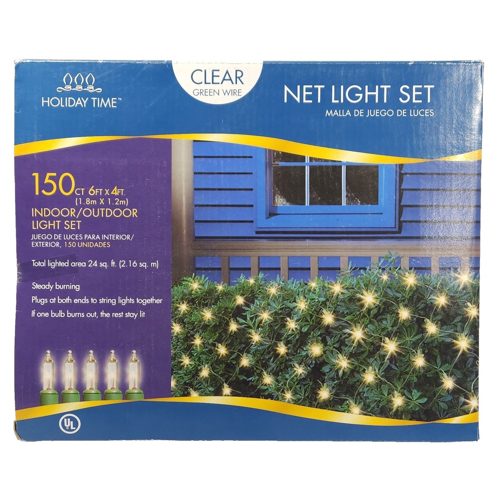 Holiday Time 150-Count Clear Net Lights Green Wire 6' x 4' Christmas Lights~New